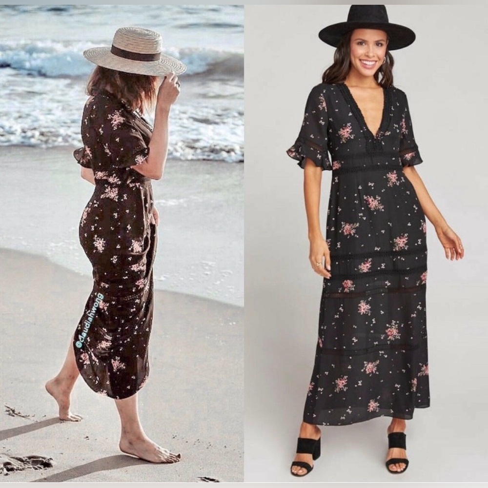 Gorgeous!! SHOW ME YOUR MUMU Black and Pink Floral Maxi Dress -Size M